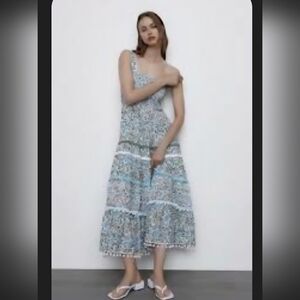 Zara Blue and White Midi Dress Size Xs Used